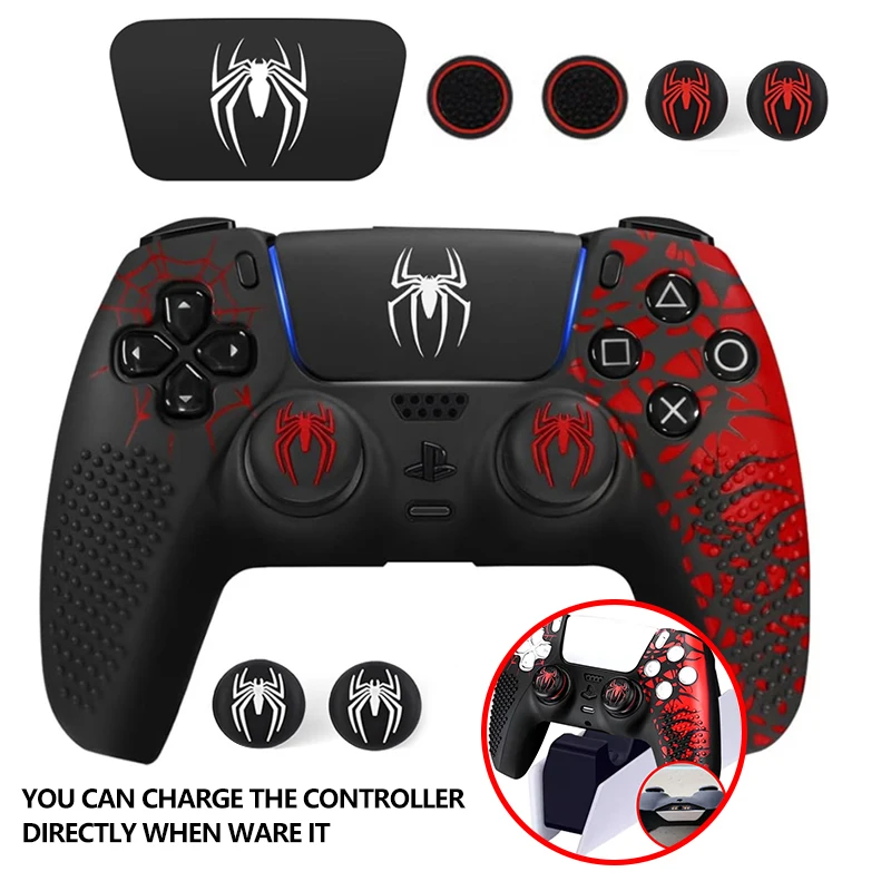 Carcasa de silicona para el control de PS5 con agarres de goma para los pulgares, pegatinas para el panel táctil, compatible con la base de carga del PS5.