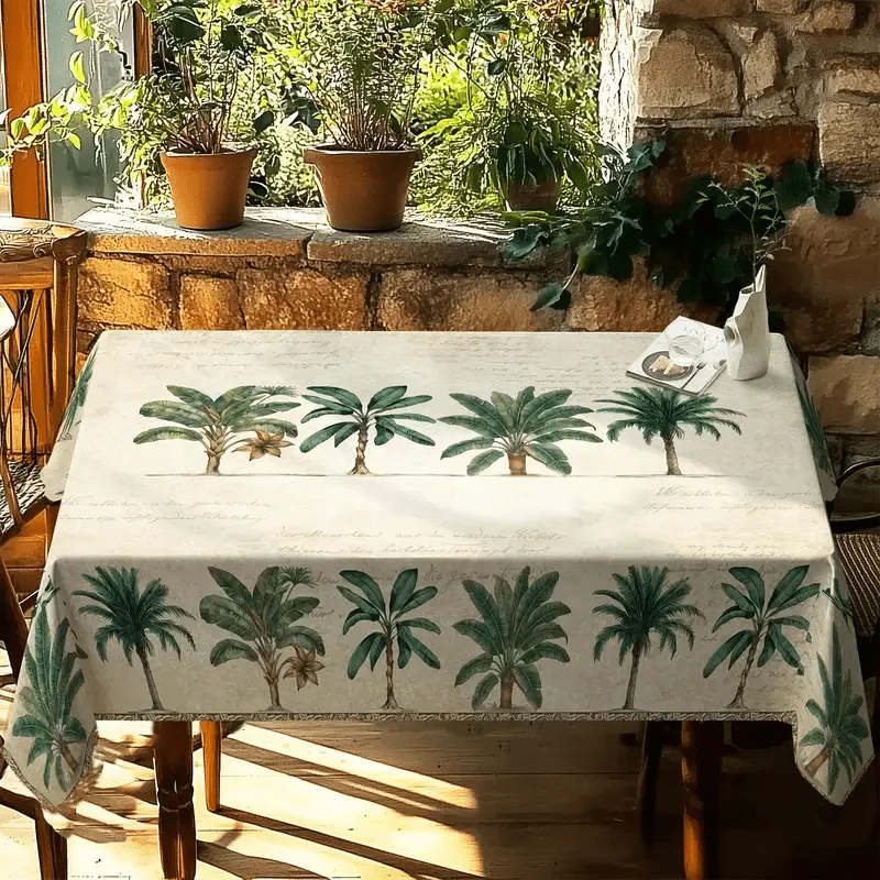 Tropical Palm Tree Rectangle Tablecloth Holiday Party Decor Summer Vintage Green Leaf Kitchen Dining Table Cloth Home Decoration