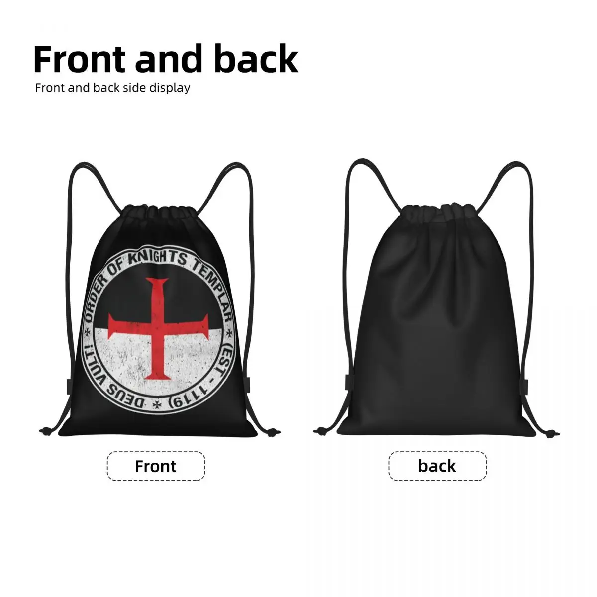 Templar Knight Seal Cross Didtressed Symbol Medieval Warrior Drawstring Backpack Sports Gym Bag for Women Men Training Sackpack