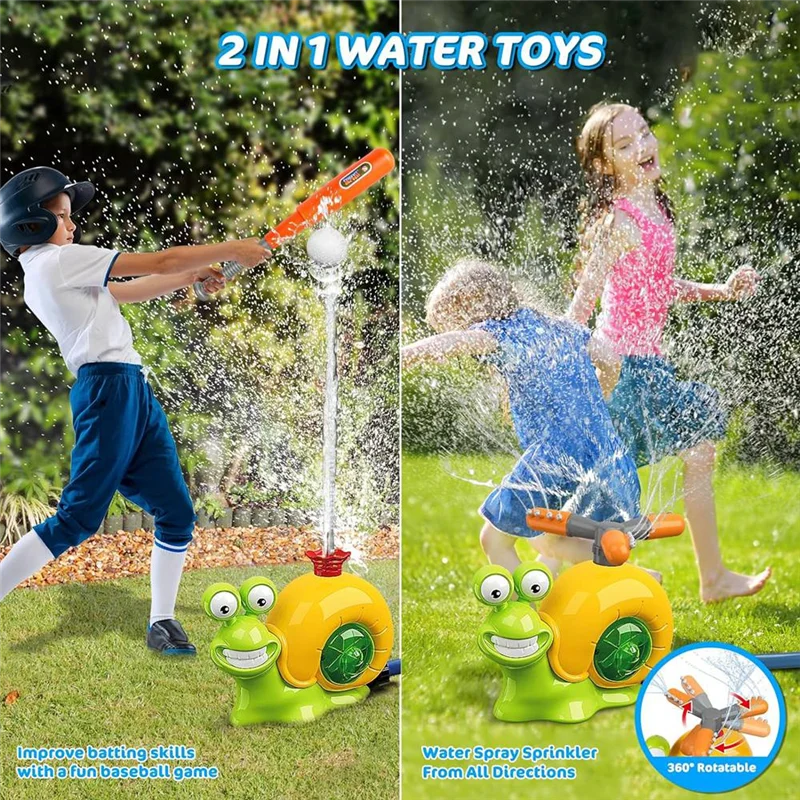 AS96-Water Sprinkler Baseball Kids Outdoor Play , 2 In 1 Snail Water Outside  With 2 Sprinkler Heads For Boys Girls