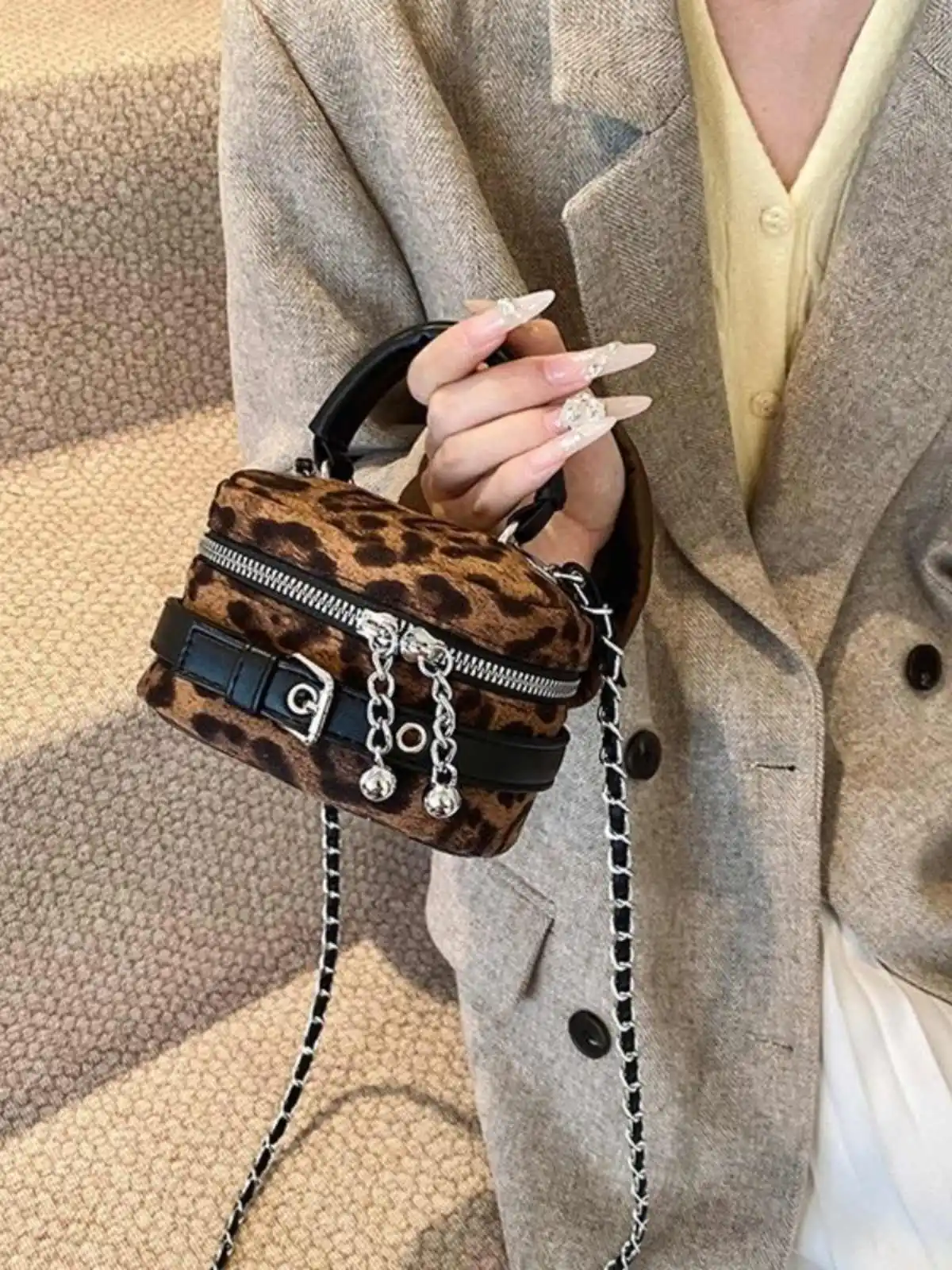 Fashion Leopard Pattern Handheld Bag Women Small Box Crossbody Bag Autumn Winter New Collection Simple Versatile Shoulder Bag