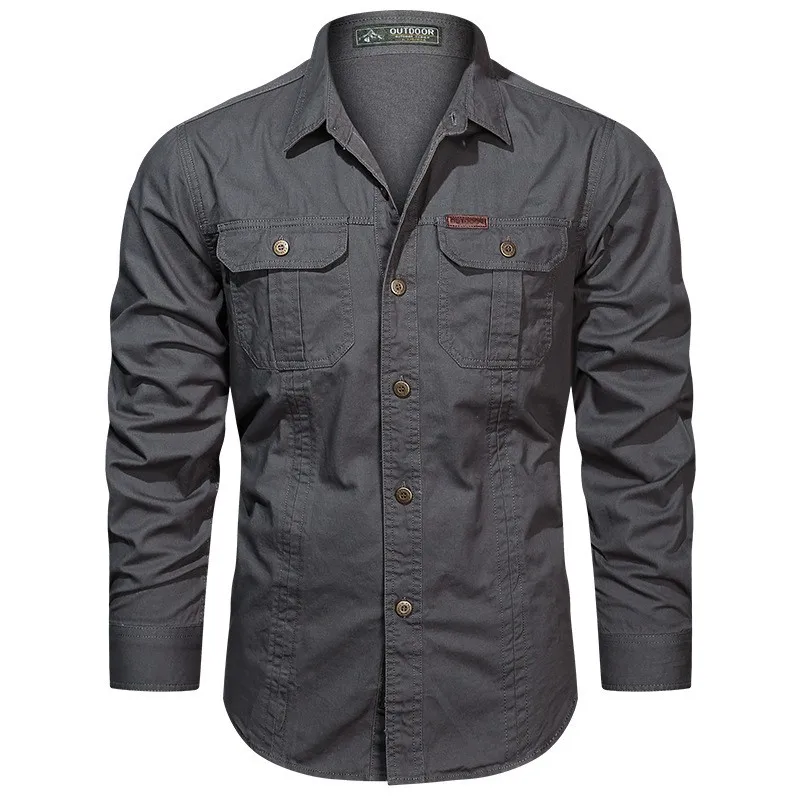 Camisa de algodón de manga larga para hombre, ropa informal de alta calidad con múltiples bolsillos, ropa Militar de marca, camisas de trabajo de carga