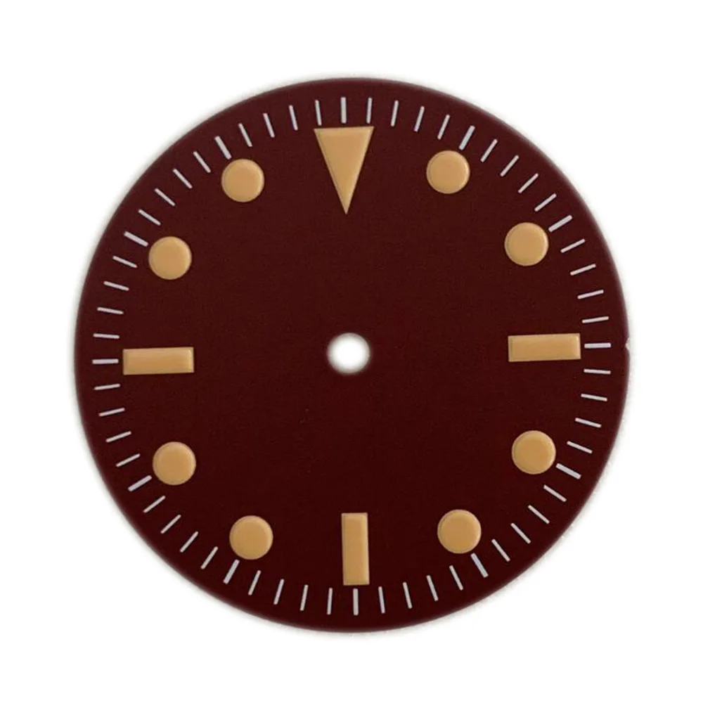 

28.5mm Wine Red Watch Dial Orange Indexes No Luminous Sterile Dial Watch Face Fits for NH35 ETA2836 8215 Mingzhu 2813 Movement