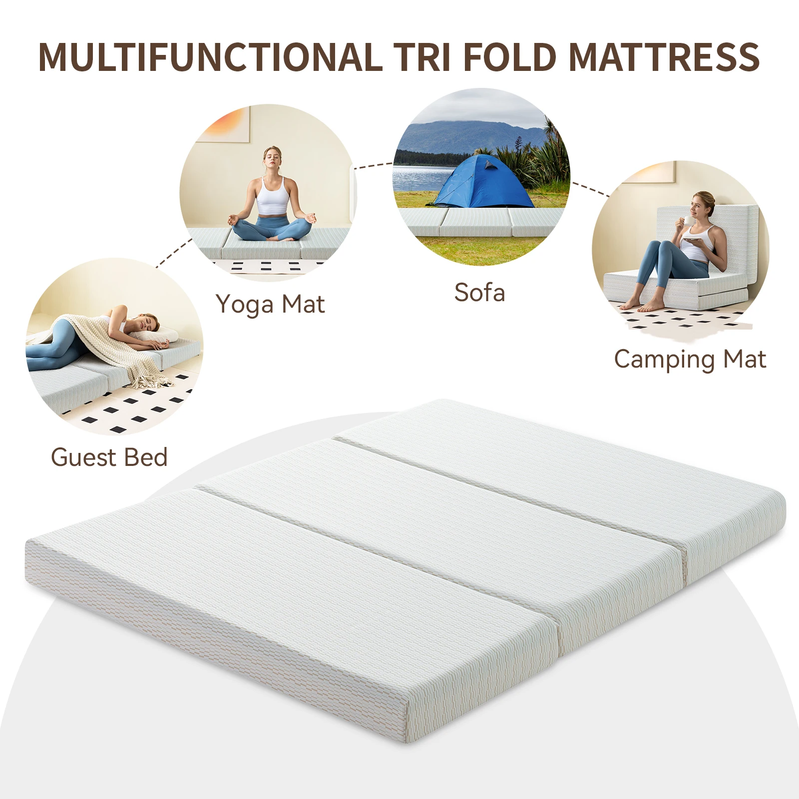 Hcore 1 PC Tri fold Memory Foam Mattress, 6 Inch Fold Up Mattress with Storage Bag, Full Folding Mattress for Floor, Guest Beds image 5