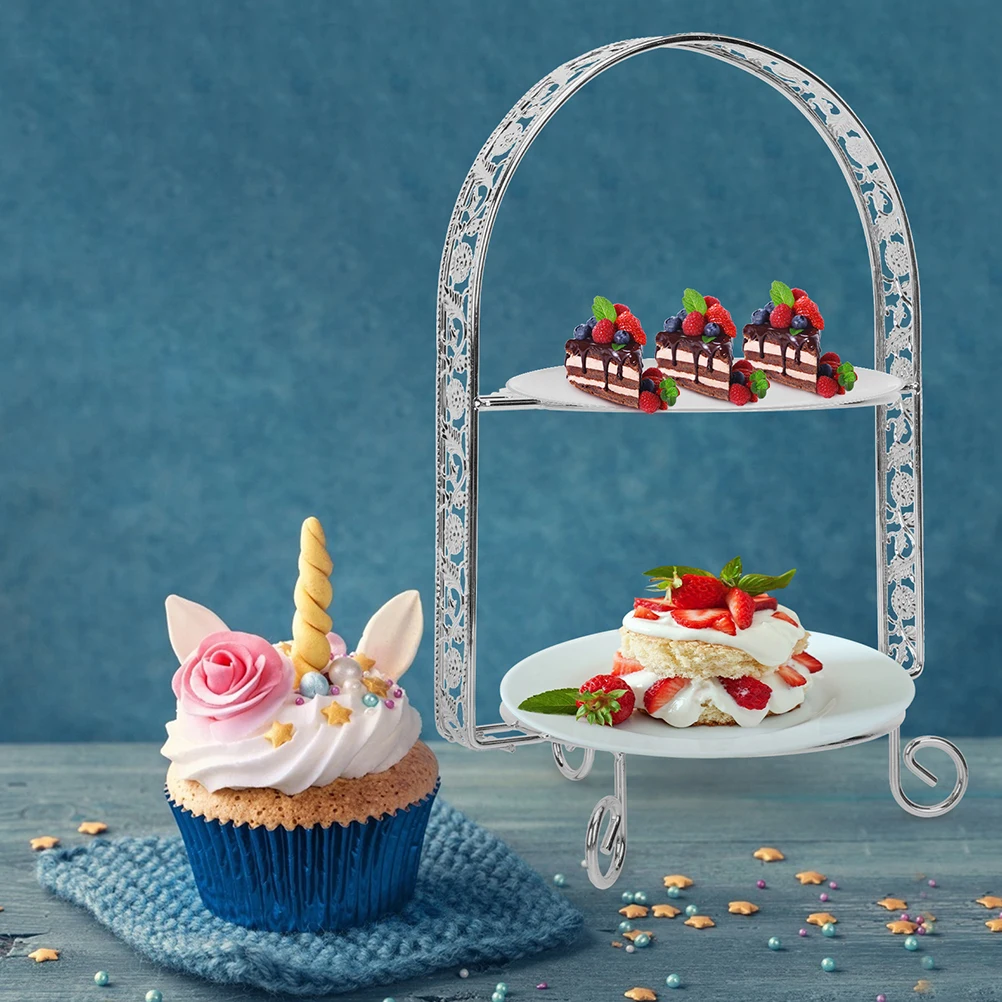 

Cake Stand 2-Tier Dessert Display Rack Party Cupcake Holder Wedding Cake Stand Iron Pastry Serving Tray Party Cupcake Holder
