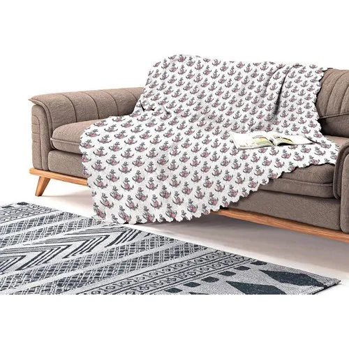 Real Homes White Ground Anchor Pattern Digital Printed Modern Chenille Sofa Cover & Shawl