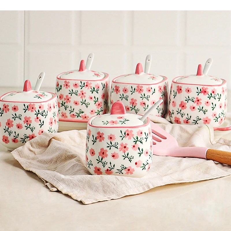 Ceramic Seasoning Jar Set Spice Organizer Nordic Home Kitchen Salt and Pepper Storage with Lid Condiment Dispenser