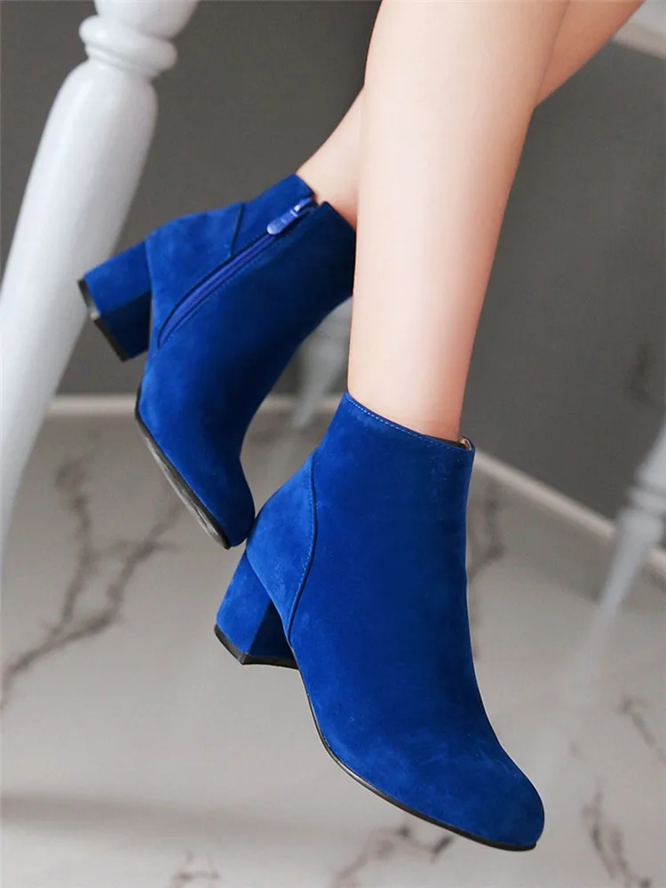 Bottes classiques Flock Rinse pour femmes, talons épais, fermeture éclair latérale confortable, bottines nues courtes, mode printemps et automne