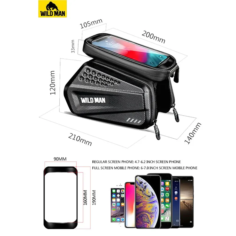 Bicycle bag frame front top pipe pocket touch screen hard shell rainproof bicycle bag accessories cycling equipment