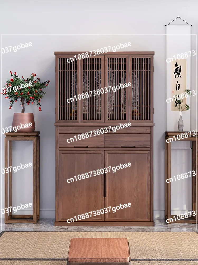 New Chinese Style Clothes Closet Black Walnut Household Minimalist Cabinet with Door God of Wealth