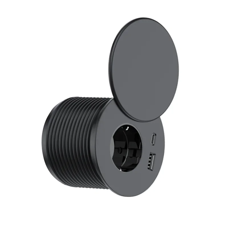 German Round Power Consumption Table, Dustproof Embedded com Cover, USB-C Charging Station, Easy Installation, Office e Hotel, 18W