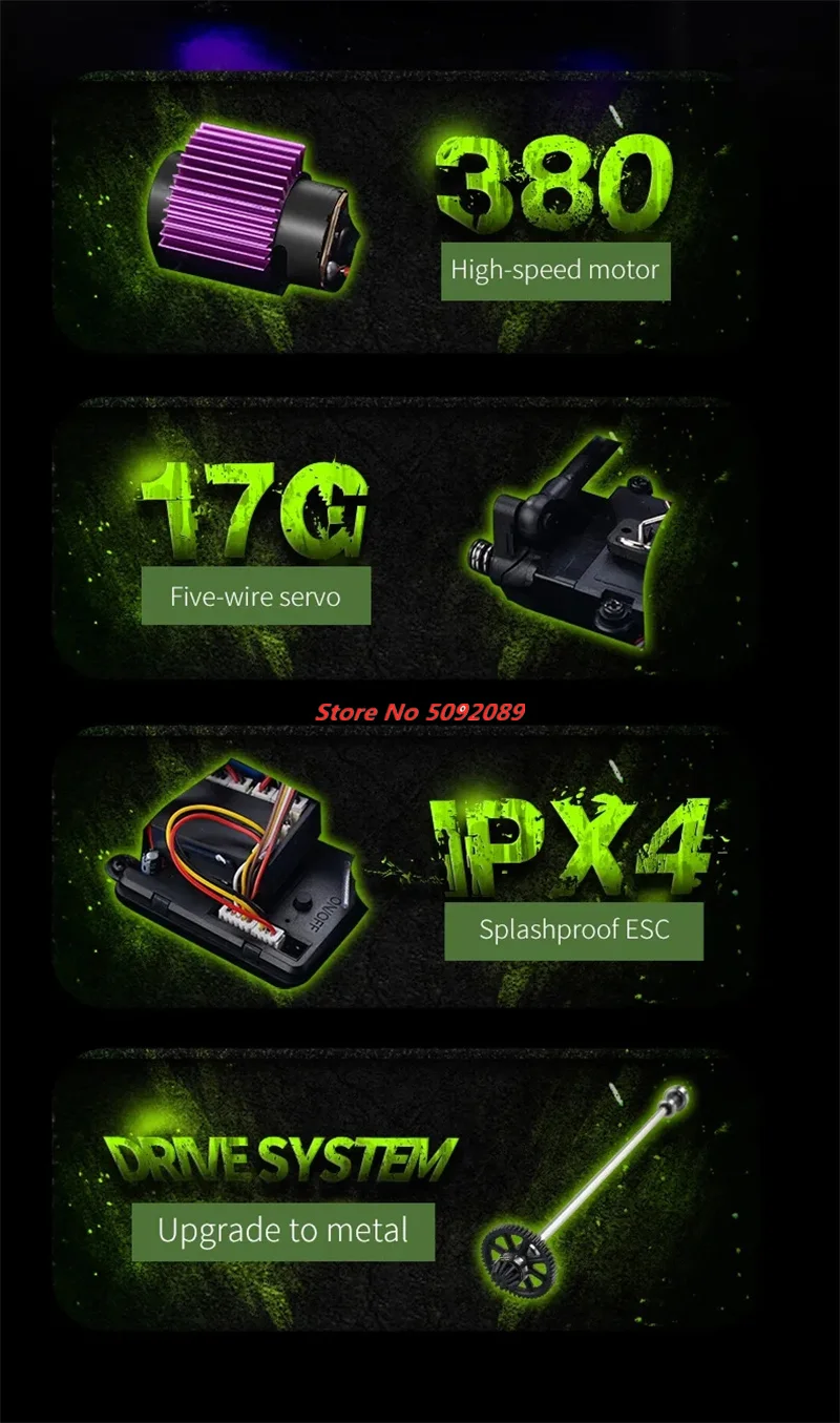 Professional 40KM/H RC Racing Car With Led Lights 4WD 1:16 Flat Run Drift Car Metal DIY Remote Control Car Electric Vehicle Gif