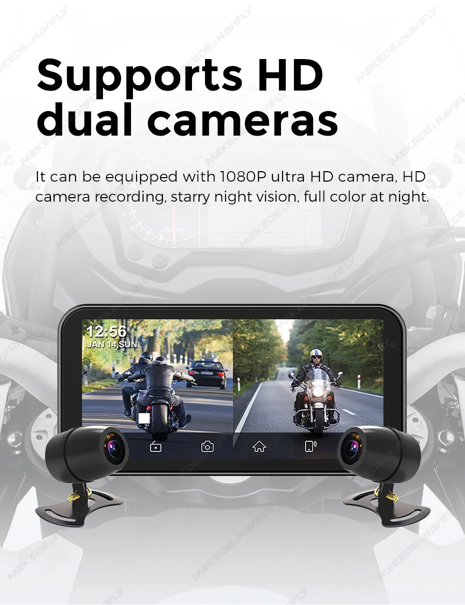 MEKEDE 6,25 zoll Tragbare Motorrad Navigation IP67 Wasserdichte Drahtlose Carplay Android Auto BT TF DVR Stick Recorder Moto Monit – Detail 12