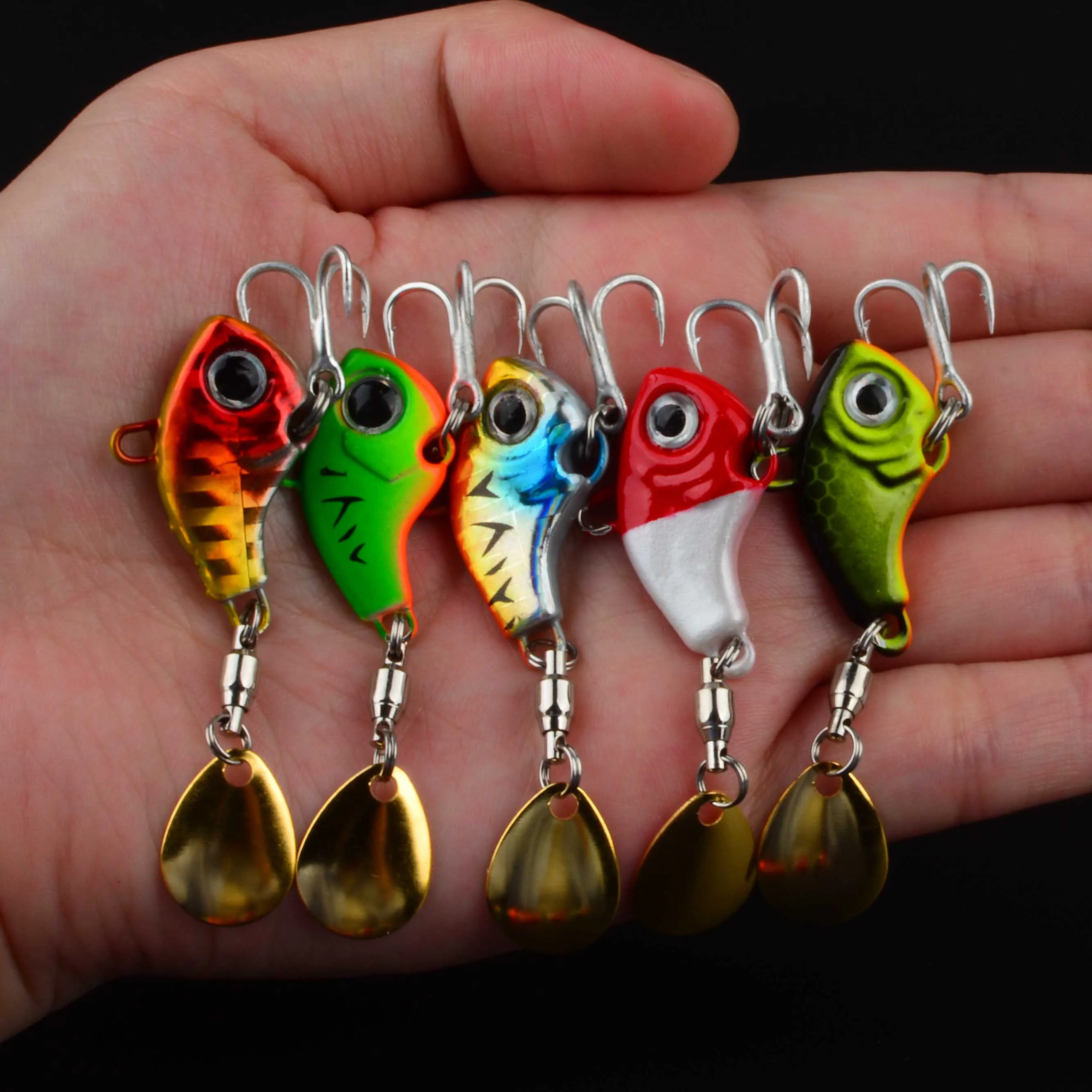 5pcs Vibrating Spinner Spoon Fishing Lures Colorful Metal Vib Jigs with Hooks, Durable Hard Baits for Trout & Winter Fishing view 4