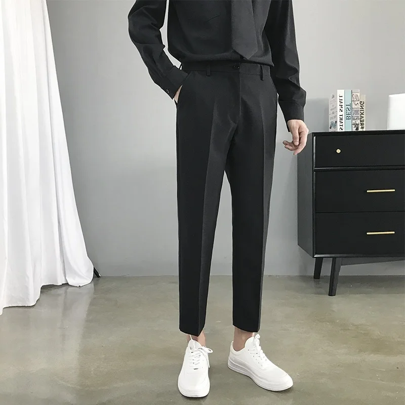 

Мужские повседневные брюки из ледяного шелка с широкими штанинами, прямые, зауженные, осенние, укороченные (до щиколотки), в корейском стиле, модные