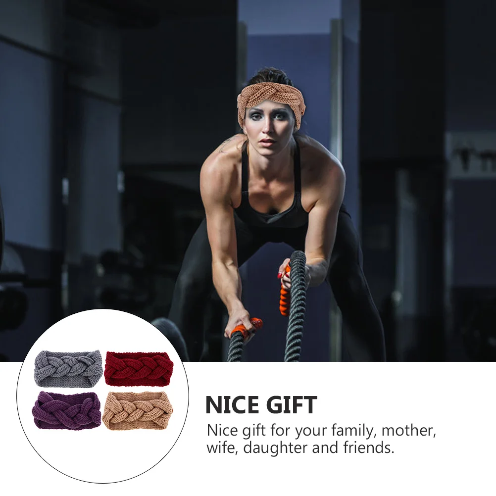 

4Pcs Sport Headband Ear Warmers Knitted Winter Head Wraps Button Ear Protectors Mask Rope Holder Outdoor Warm Knit Wrap Women