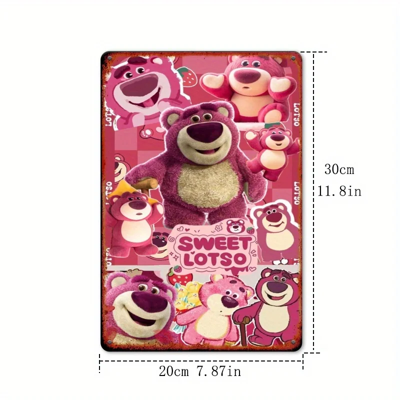 قطعة واحدة من لافتة تعليق على الحائط حديدية مقاس 20.32 × 30.48 سم من Sweet Lotso - تصميم الدب الكرتوني الوردي مع نص "Sweet Lotso"، مثالي لغرفة الأطفال