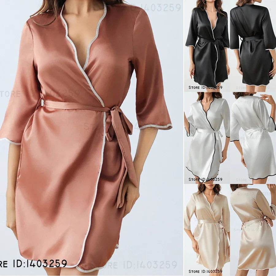 

Весенне-летний новый женский халат, домашнее платье, халат с короткими рукавами, кимоно, сексуальная шелковистая атласная короткая ночная рубашка, одежда для сна, одежда для дома