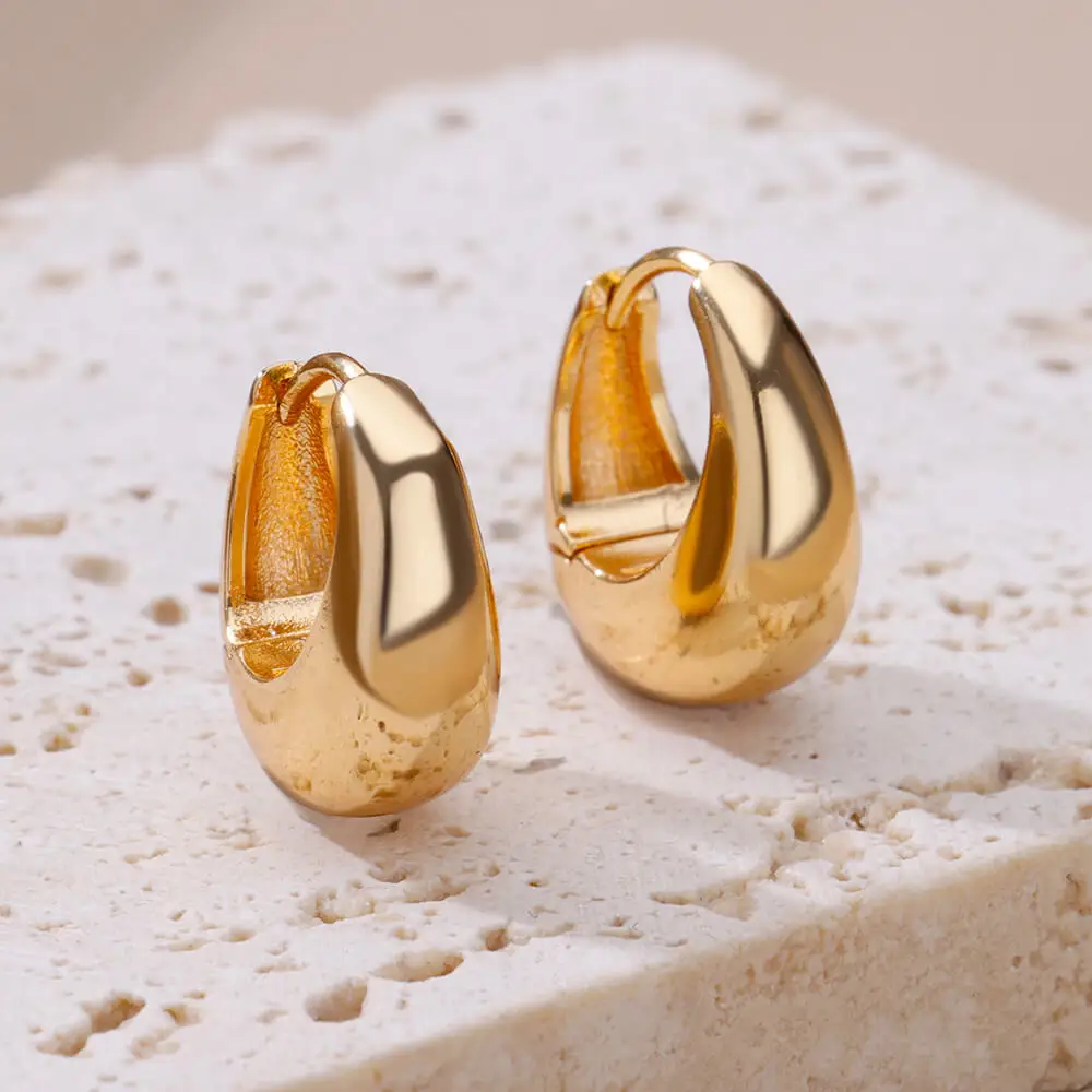 Chunky Drop Hoop Earrings for Women Stainless Steel Gold Color Piercing Earring 2024 Trend New In Trend Jewelry aretes mujer