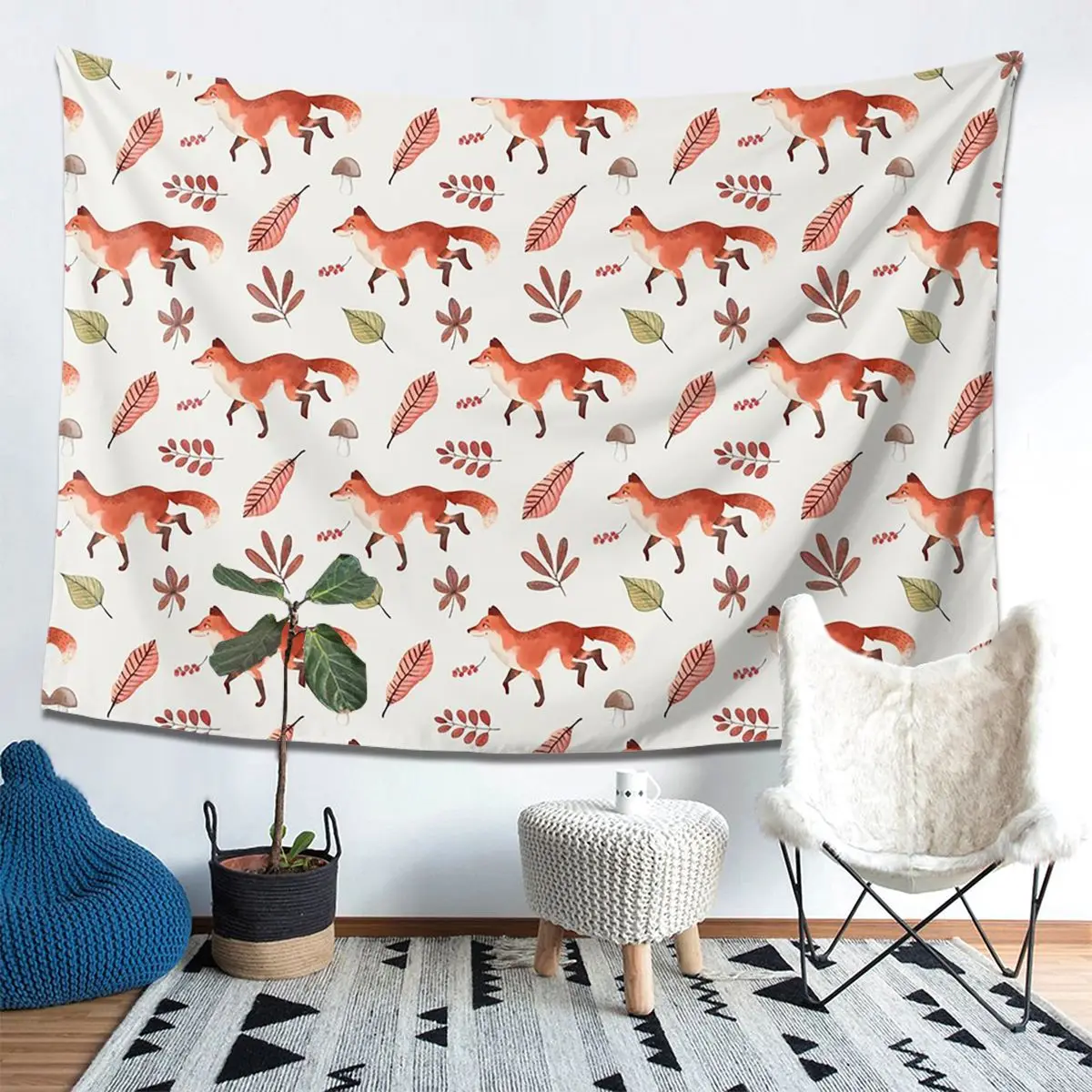 

Осенний гобелен с акварельным узором лисы, декор, художественные эстетические гобелены для гостиной, спальни, дома, настенная ткань, настенная ткань