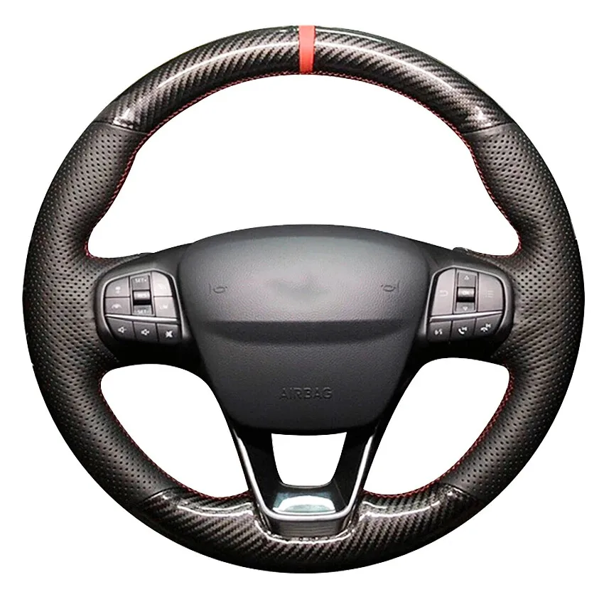 

Hand Sewn Non-slip Breathable Carbon Fiber Leather Steering Wheel Cover For Ford Focus 4 Escape 2019 Car Interior Accessories