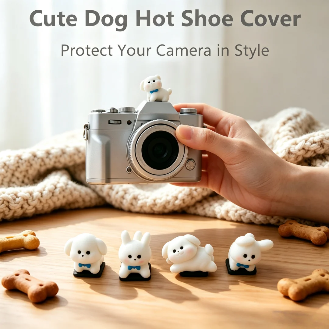 Cute Happy Dog kept for payment Series Hot Shoe Cover for Leica Q2 Fuji X100V X-T5 Sony ZV-1 Canon EOS R5 Nikon Z5 Camera Access