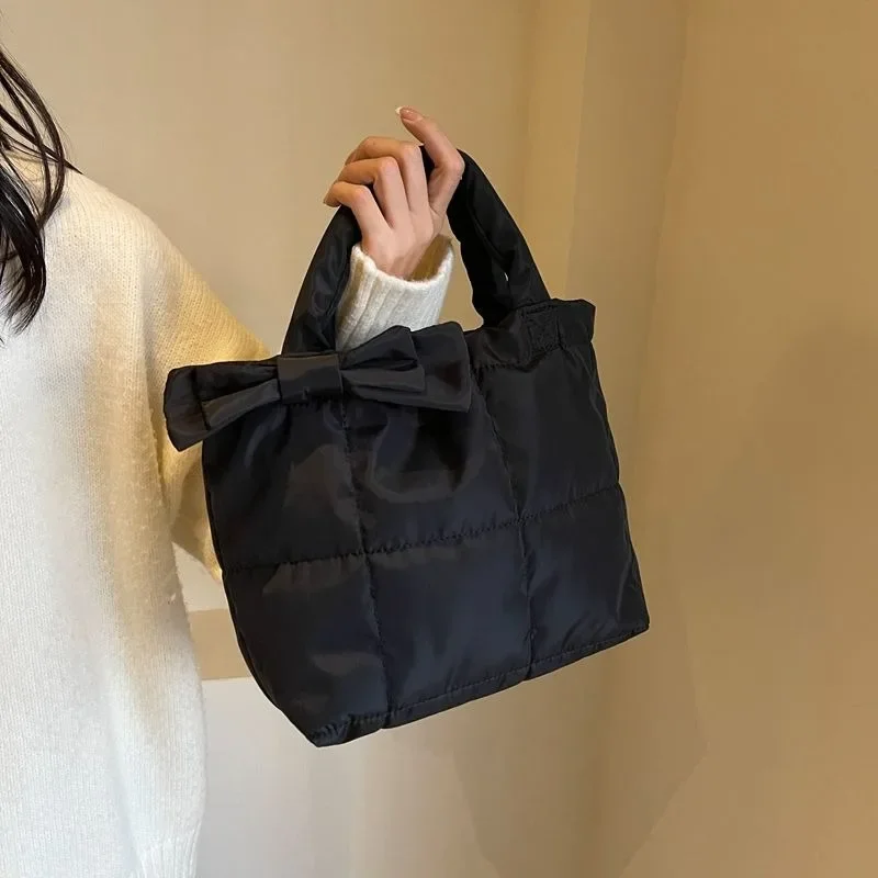 

Foufurieux Women Puffer Bag Bow Tote Bags Single Crossbody Handbags Shoulder Solid Color Quilting Girl Bag Fanny Pack for Women