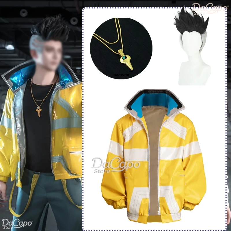 Cyber2077 chaqueta Punk de David, disfraz de David, peluca, juego de Anime Martinez Roelapy Dee Davey, collar de chaqueta de Pu amarillo para hombre