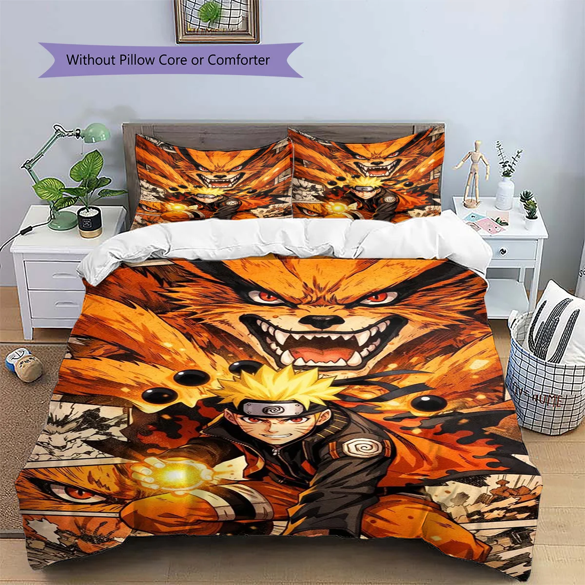 Naruto Uzumaki Patterned Pillowcase & Duvet Cover Set Anime Modern Printed Bedding for Bedroom Surprise Choice.-TING