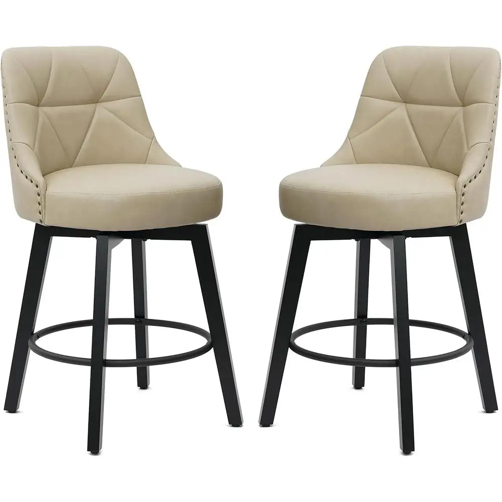 Swivel Bar Stools Set of 2 with Backrest Faux Leather Counter Height Kitchen Island Stool Ergonomic Memory Foam Padding Round
