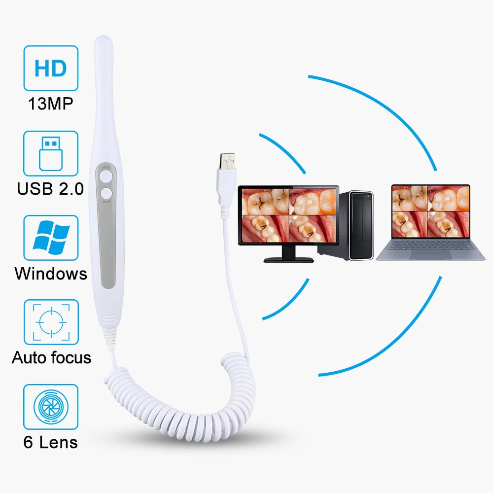 

13mp USB Dental Intra Oral Camera examination Camera 6 LED lights 1080P high resolution Auto Focus intraoral Camera For computer