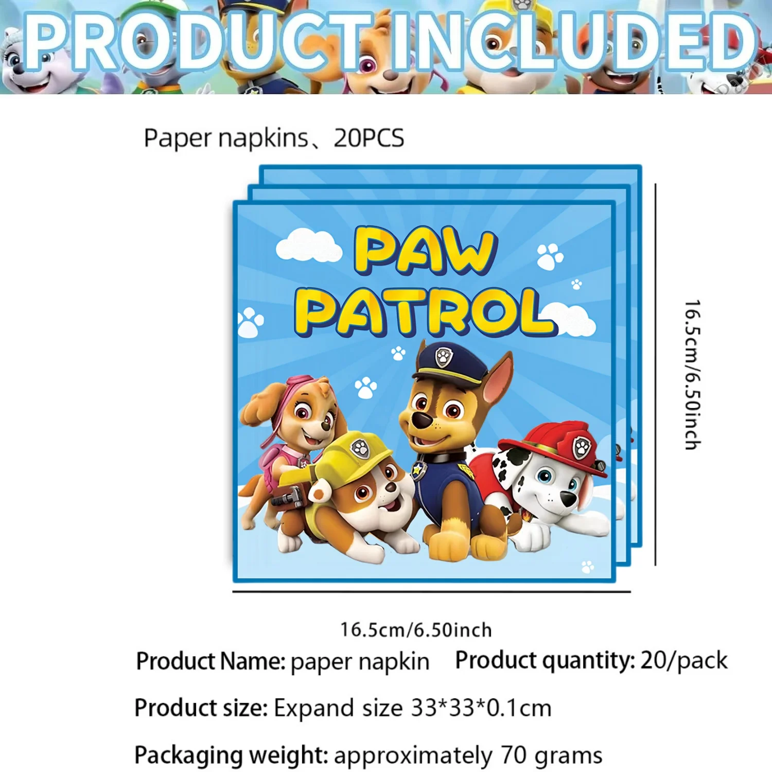 Paw Patrol Geburtstags-Tischdecke, Paw Patrol Geburtstagsparty-Dekoration, Teller, Becher, Besteck, Taschen, Ballons, Paw Patrol Party-Geschenke und Zubehör – Detail 6