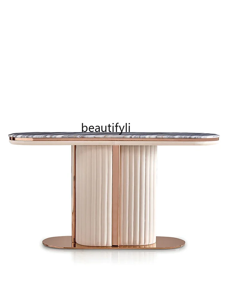 

Marble entrance table semi-round entrance table, light luxury entrance door rock slab decoration table