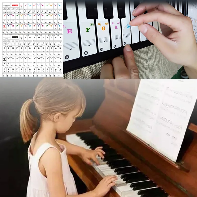 88 pegatinas transparentes de Color para teclado de Piano, calcomanía musical desmontable, notas, Piano Electrónico, pegatina de espectro de Piano, símbolo