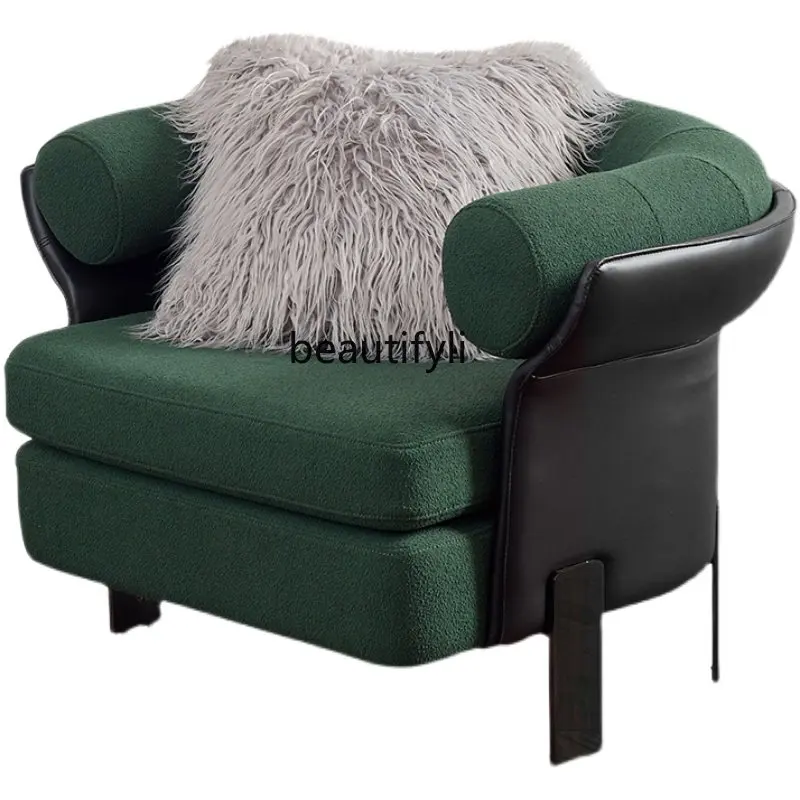 zqItalian Teddy Flannel Sofa Chair Nordic Main Chair Mazu Green Balcony Chair