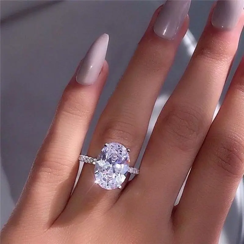 100% 925 silver plated with 18K white gold - egg-shaped ring for women. Ideal for engagement, marriage, a dazzling piece of jewe