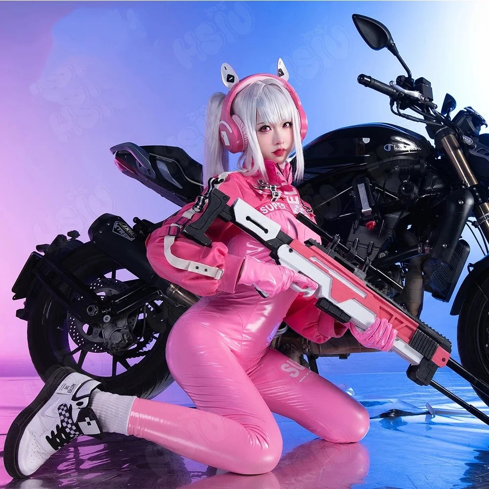 

Game CosplayThe Goddess of Victory Alice Pink Leather Jumpsuit Anime Girls Uniform Halloween Costumes Gloves Jacket Socks