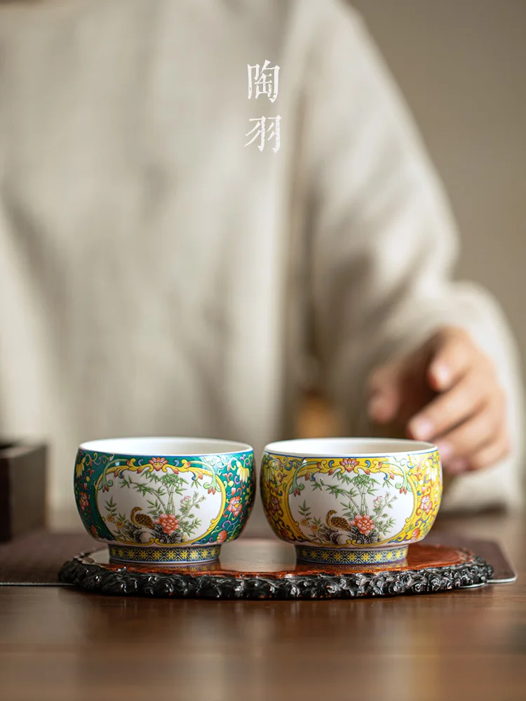 Chinese Style EnamEl Colored CeramiC Master Single HigH-end Men's And Women's Set, Brewing Cup, Personal Tea