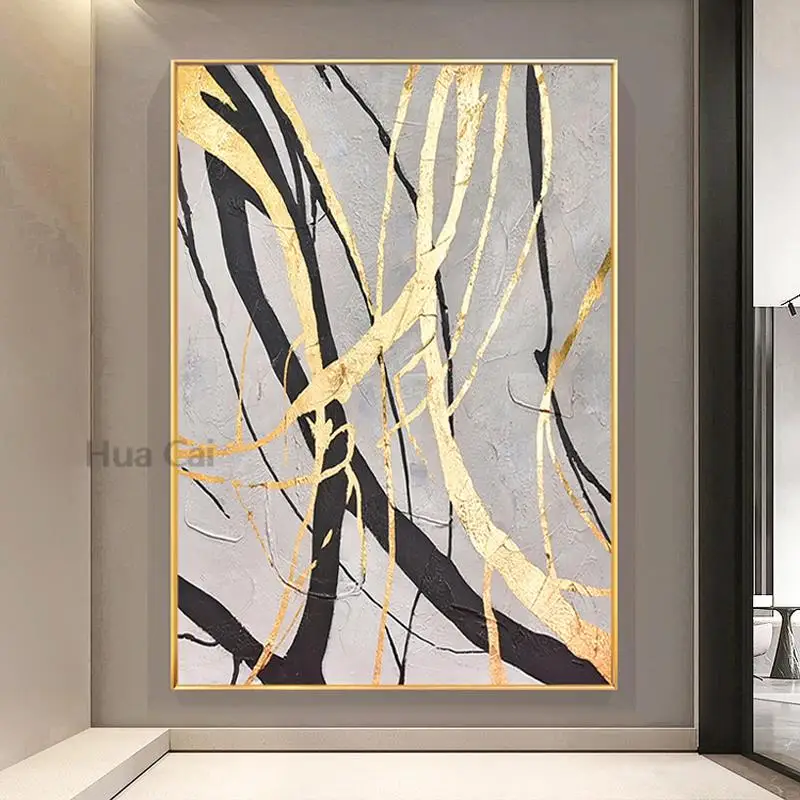 New Arrival Wall Decorative Item Gold Foil Canvas Abstract Oil Painting Hand-painted Showpiece For Home Decoration No Framed