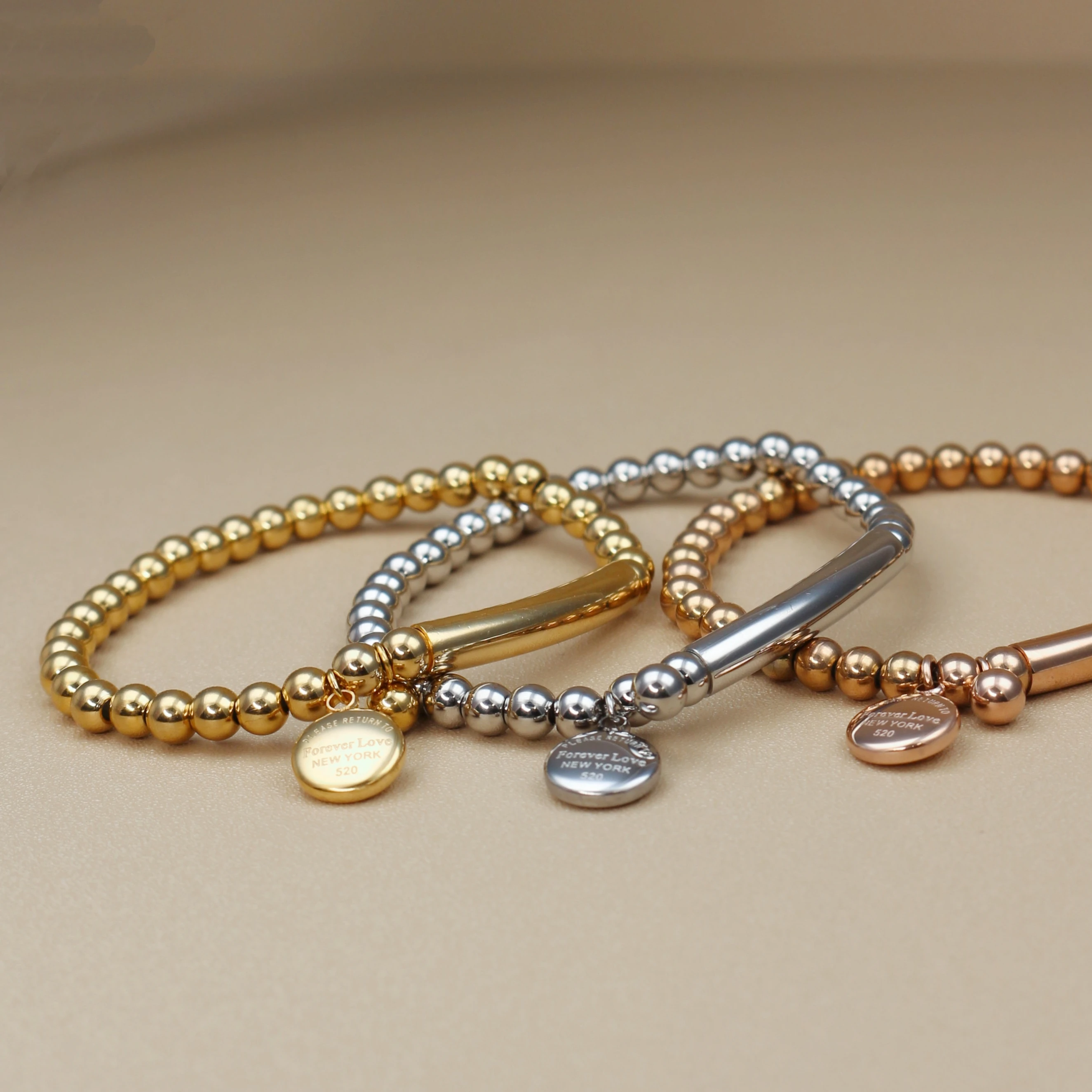 Bead Bracelet Hang Carve Forever Love Round Bean Woman Bracelet Stainless Steel Top Quality Fashion Brand Jewelry Drop Shipping