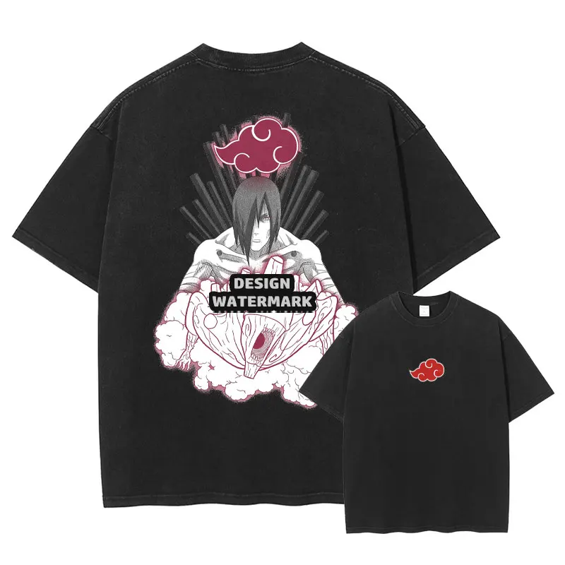 

Akatsuki Vintage Washed T-shirts N-Naruto Itachi Pain Obito Orochimaru T Shirt Oversized Streetwear Anime Tops Tees Man Cotton