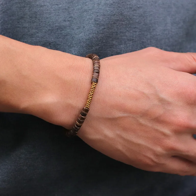 Einfache Goldfarbe Hämatit 4mm kleine Perlen Armband für Männer handgemachte Perlen Lava Fossil Stein Armband Homme Charm Armbänder