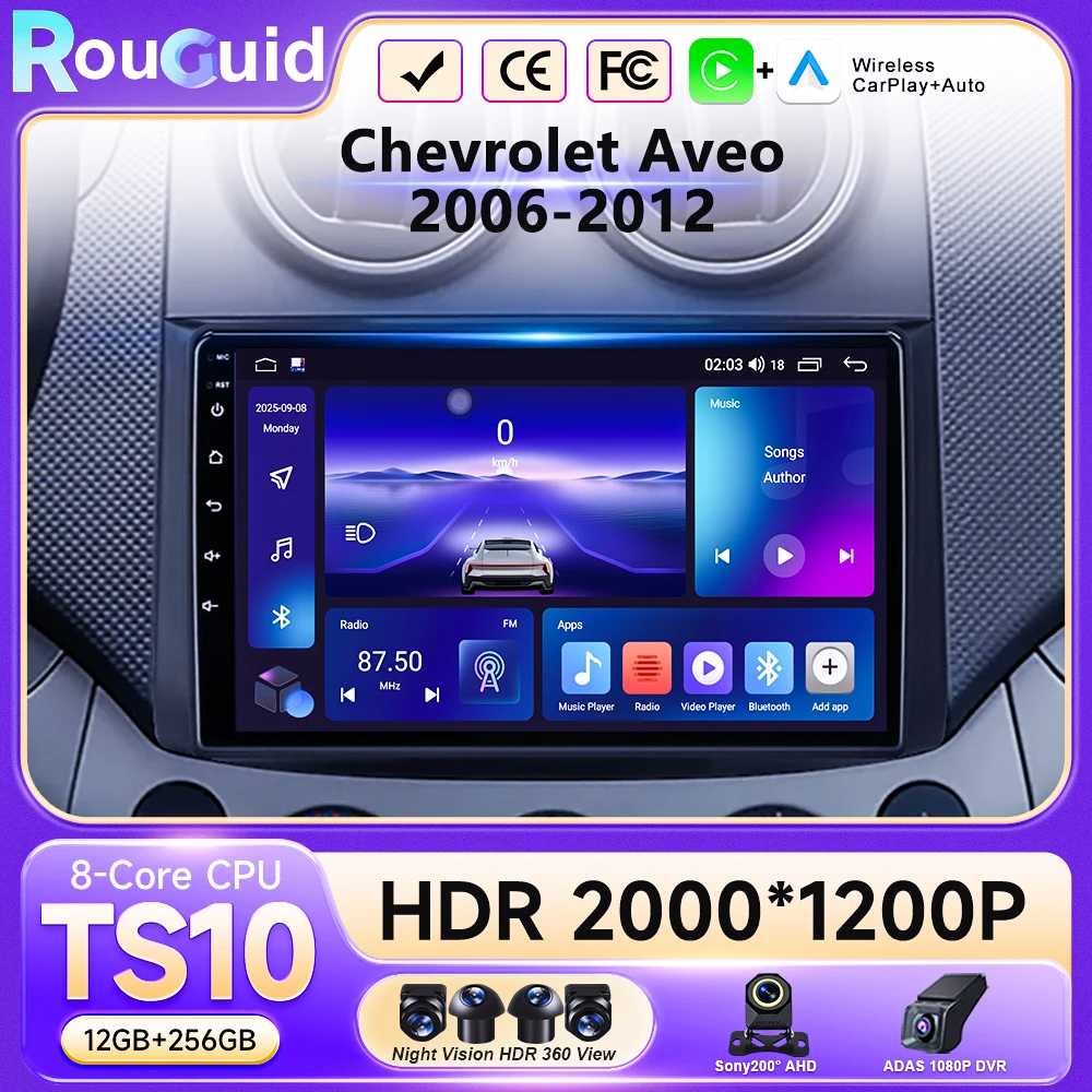 Rádio Estéreo Android 16 para Chevrolet Aveo T250 2006-2012 Nexia 1 2020-2022, Player Multimídia Automotivo com Navegação GPS 2DIN DVD