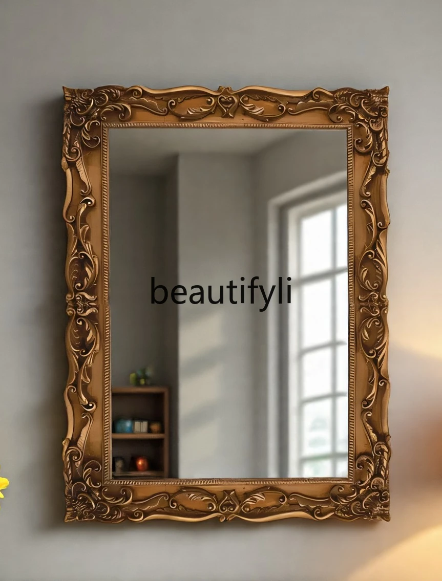 

French decorative mirror American home carved bedroom dressing mirror European retro wall hanging makeup mirror