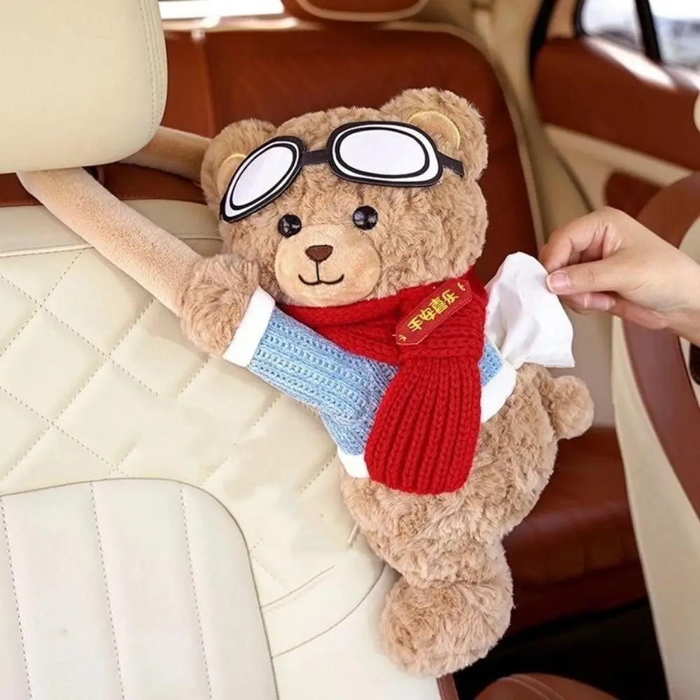 

Милая мультяшная коробка для салфеток, короткая плюшевая подвесная автомобильная бумажная коробка в форме медведя, мягкая многофункциональная сумка для хранения, салон автомобиля