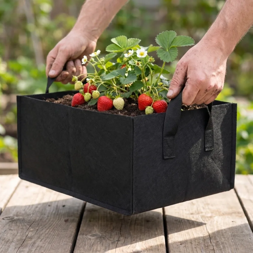 4PCS Non-woven Fabrics Grow Bags Square Reusable Planting Bag Planter Black with Handles Vegetable Plant Bag Flower Nursery