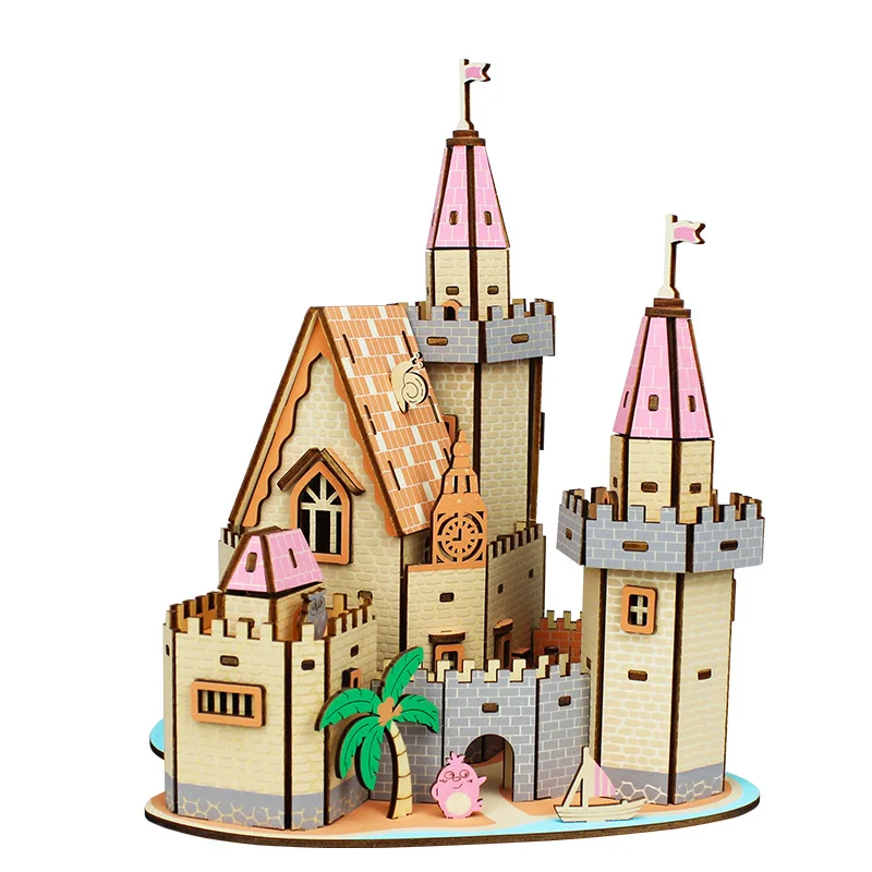 3D จิ๊กซอว์ปริศนาไม้อาคารสถาปัตยกรรม DIY ของเล่นเพื่อการศึกษาเด็กบ้านไม้รุ่น P551