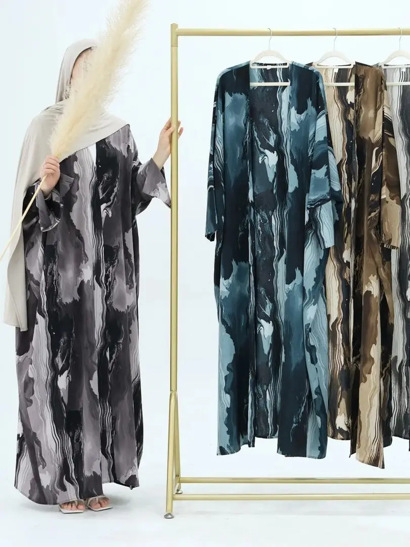 

Рамадан Ид Макси Тай-дай Летучая Мышь Открытое Кимоно Абая Дамен Дубай Мусульманские Абаи Для Женщин Кафтан Исламская Одежда Kebaya Robe Femme