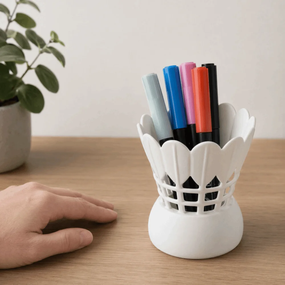 Unique 3D Printed Badminton Pen Holder Funny Plastic Pen Stand Non-Slip Sports Element Keys Holder Study