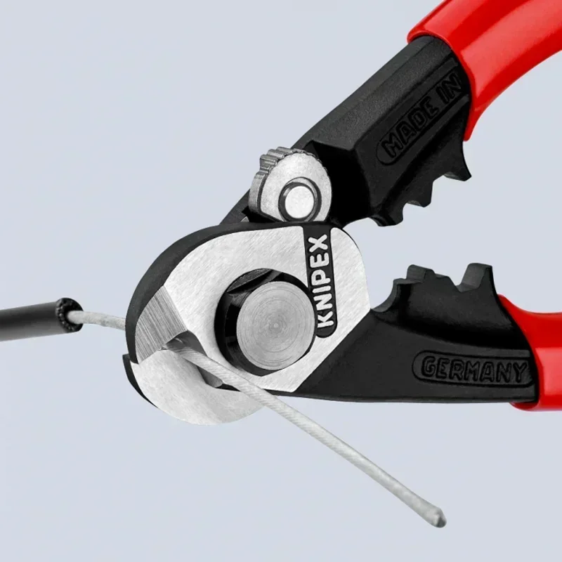 Genuine KNIPEX Tools Wire Rope Cutter 7.5-inch Forged High Leverage Cutting Pliers with  Two Crimping Dies for End Caps 9562190